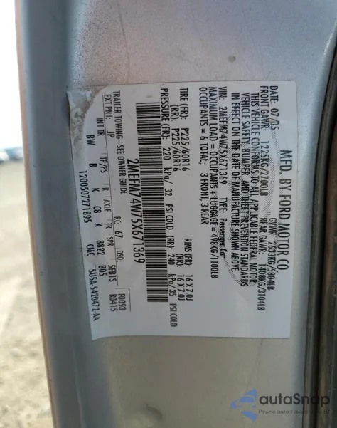 2005 Mercury Grand Marq from USA, damaged, VIN 2MEFM74W75X671369